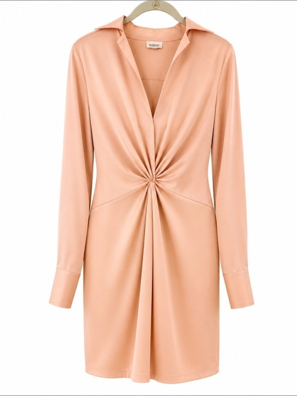 Byron Lars Peach Satin Twist Cocktail Party Front Shirt Dress – Size 14 – NWOT